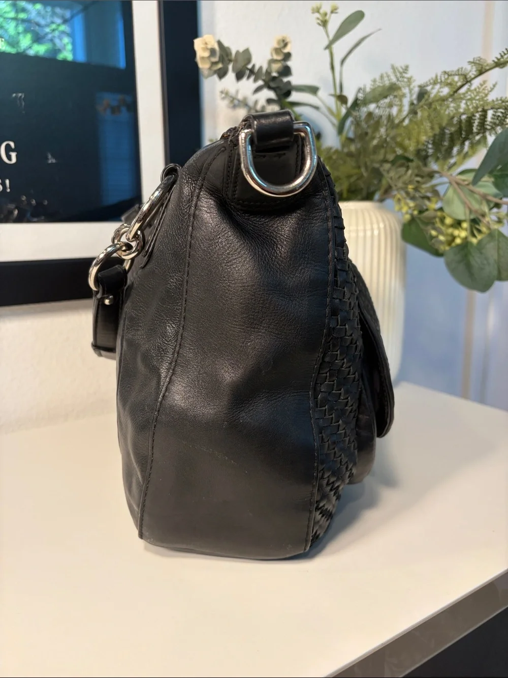 Coach Kristin Woven Leather Round Satchel